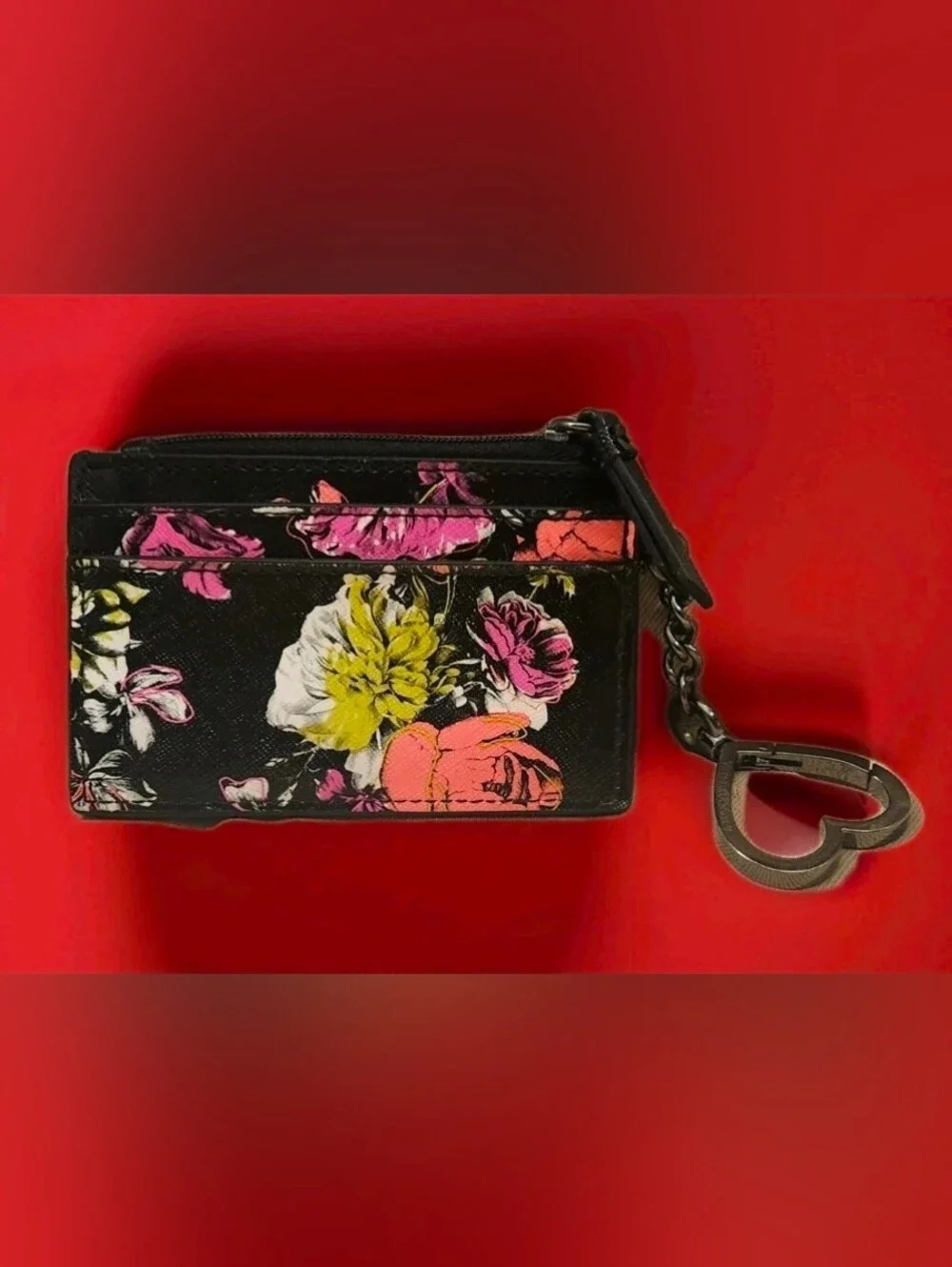 Victoria's Secret Black Floral Crossbody Card Holder with Pink and Yellow Blooms - Picture 3 of 3